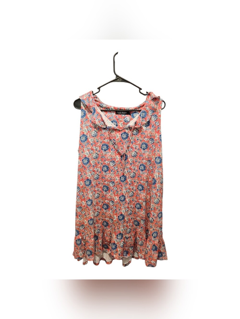 Lauren Ralph Lauren Mini Dress XL Ruffle Hem Sleeveless Cottagecore Ditsy Floral